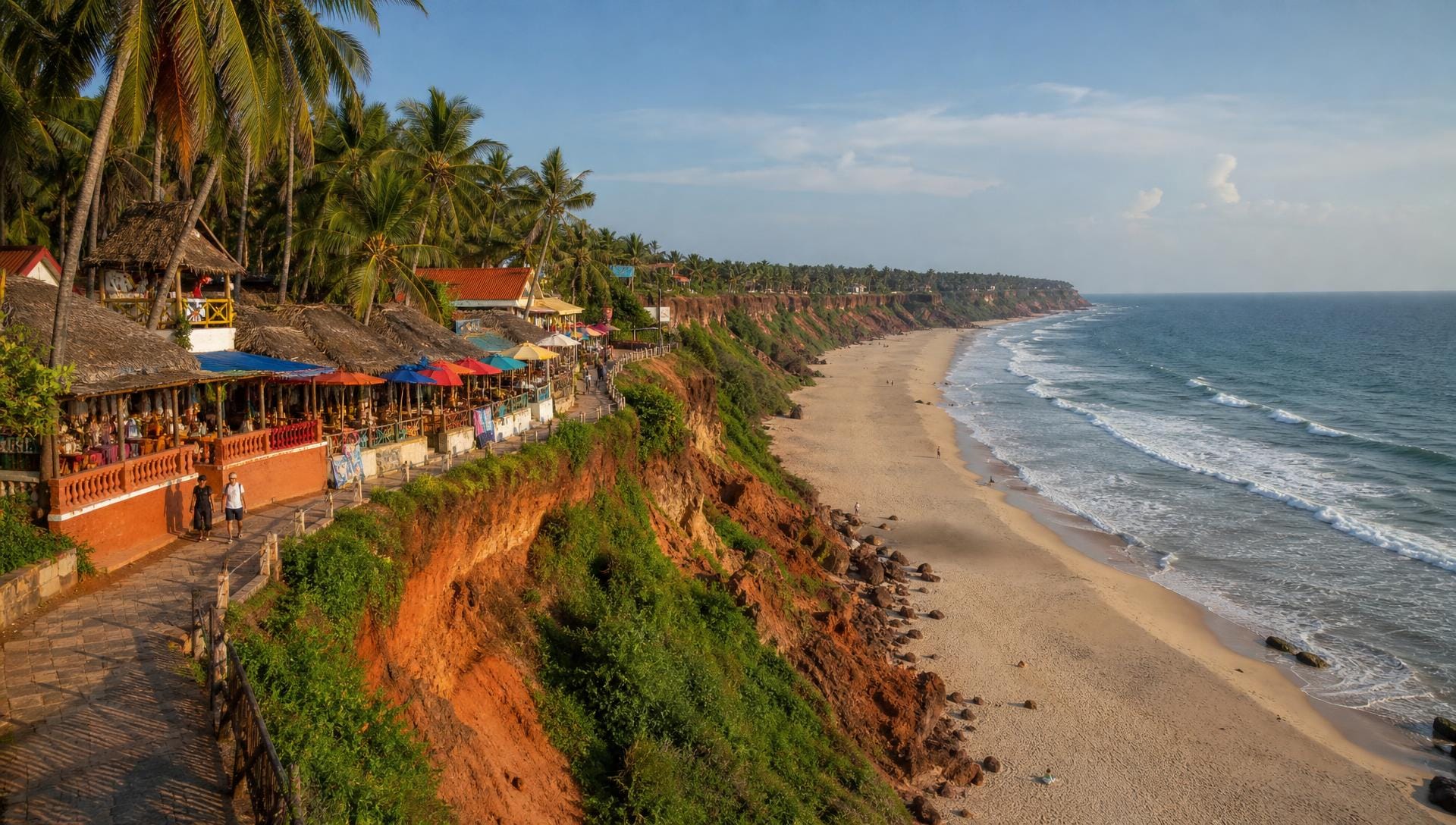 Varkala cliff and Arabian Sea at golden hour, Kerala